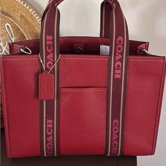 Coach Signature Red Tote with Brown Accents